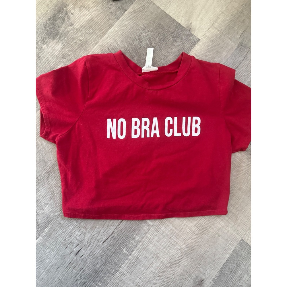 O-Mighty "No Bra Club" Red Graphic‎ Crop Top - Size Large